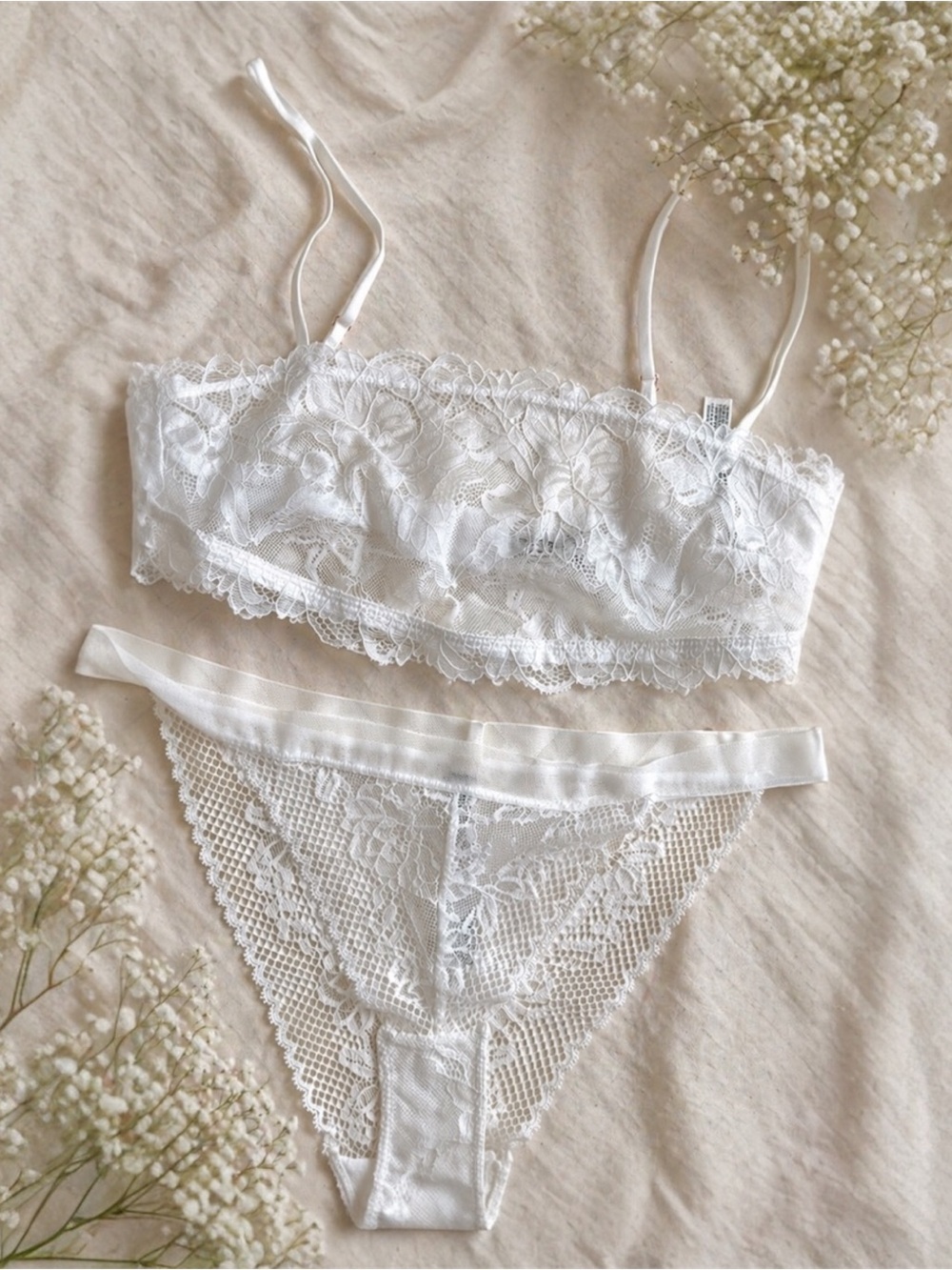 💗Free People Reya Lace Bralette and Bikini SET in White